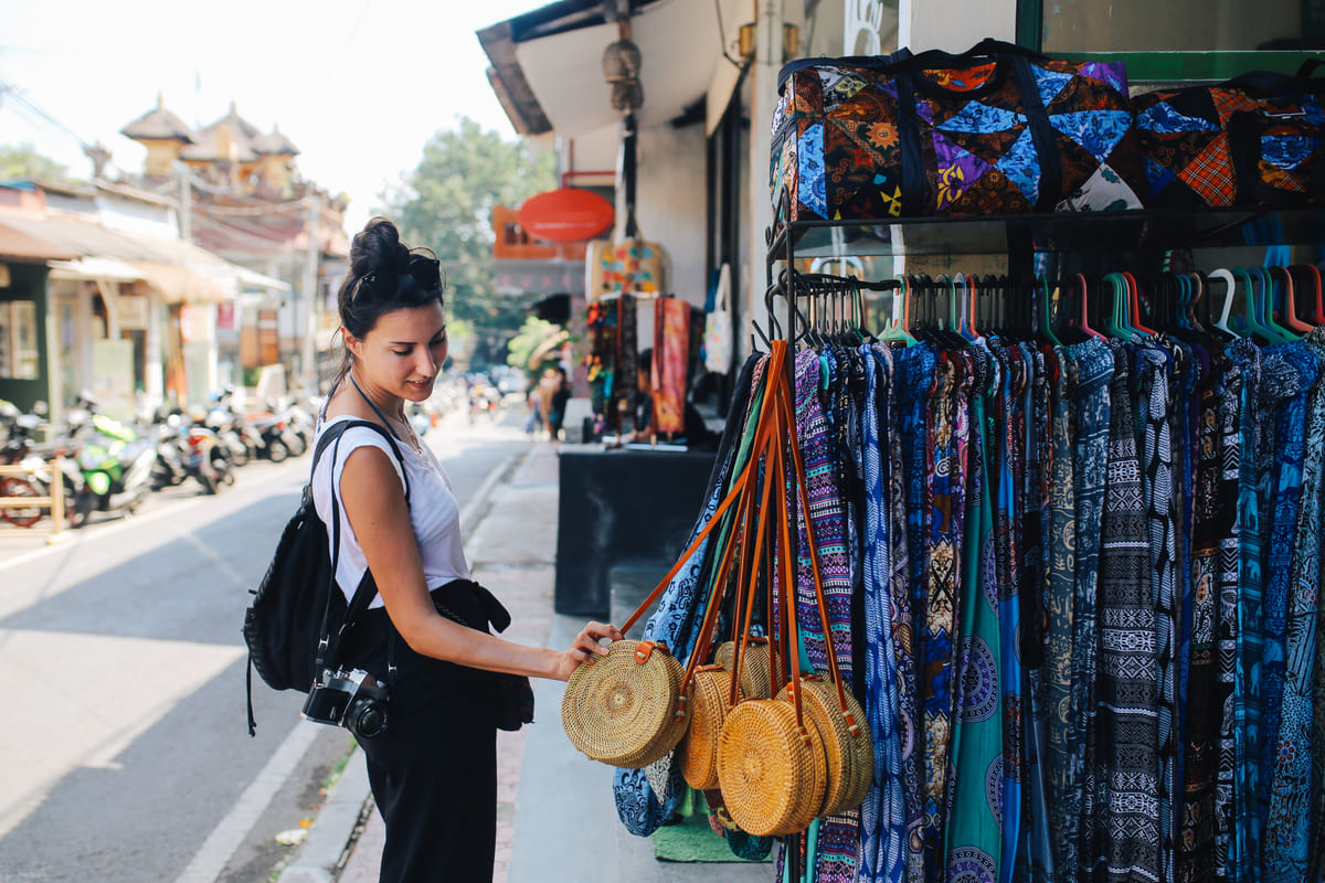 A young woman shopping at the street markets in Indonesia