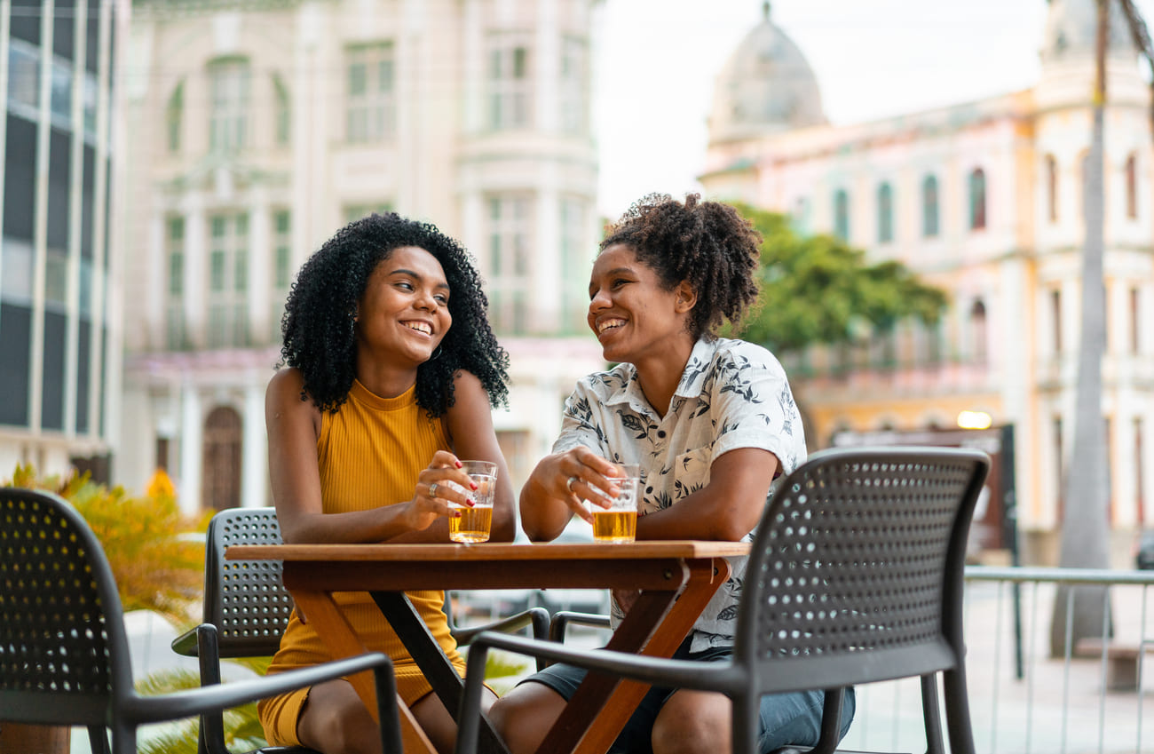 Tourists drinking beer at the bar in Marco Zero in Recife Pernambuco, Brazil
