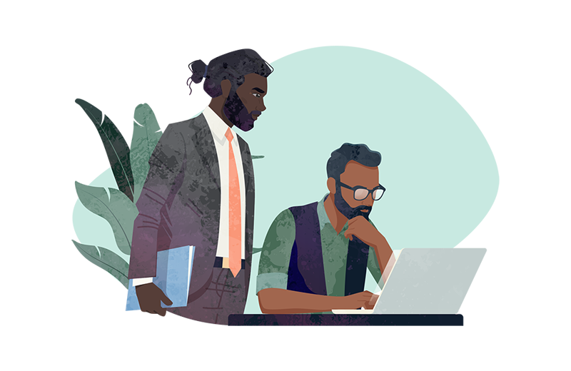 William Russell brand illustration showing a male co-workers