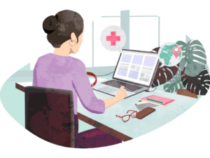 Women completing the international health insurance online quote form