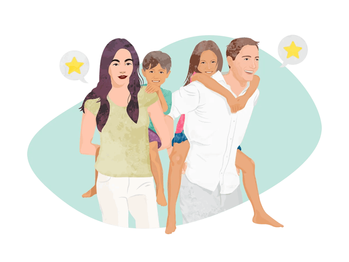 William Russell brand illustration showing a family in the beach - wonderful international insurance customer service