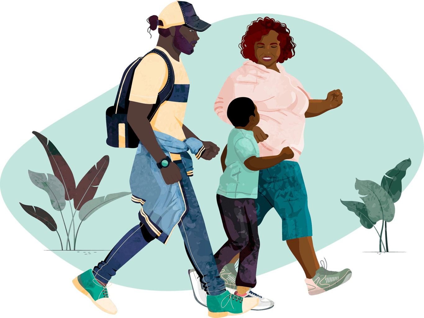 William Russell brand illustration showing a family running together outdoors