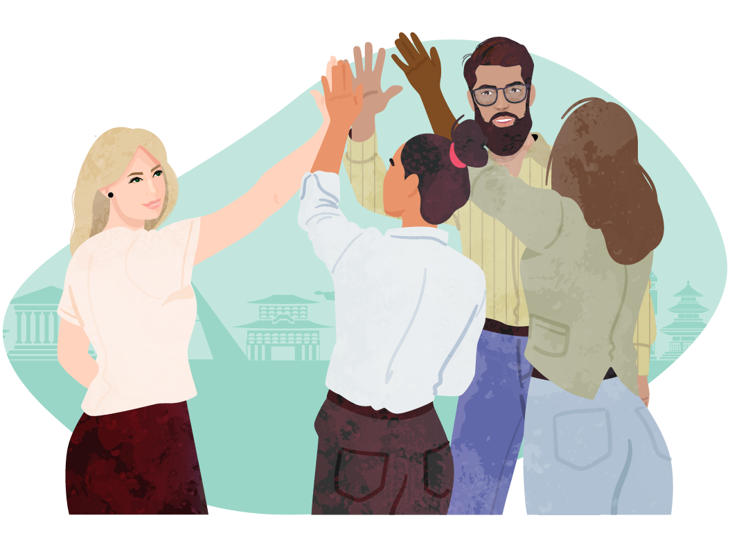 Illustration of a group of people at work high-fiving each other